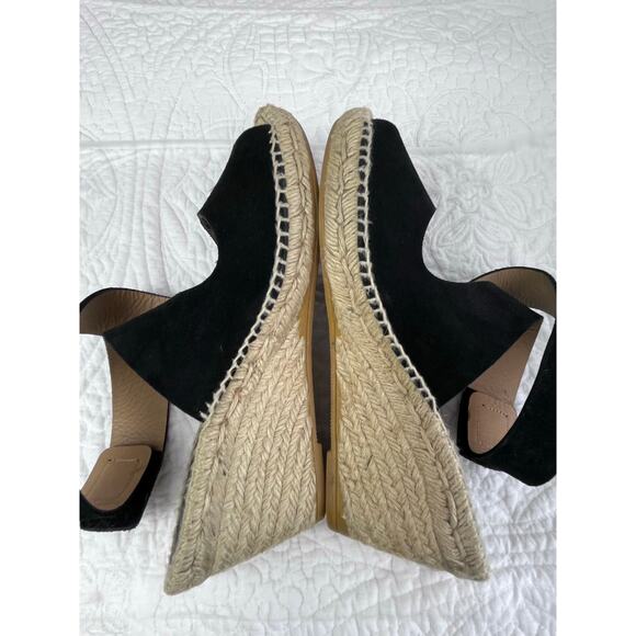 Bettye Muller Women 7 Espadrille Black Suede Strap Wedge Heel Vacation Sandal - Picture 5 of 11